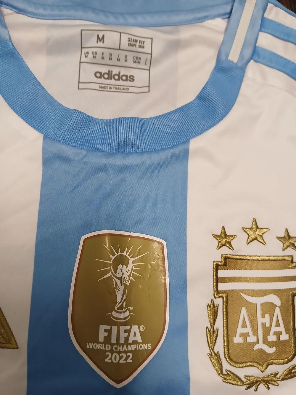 adidas White and Light Blue Argentina Football Jersey with Gold Accents - Picture 2 of 6
